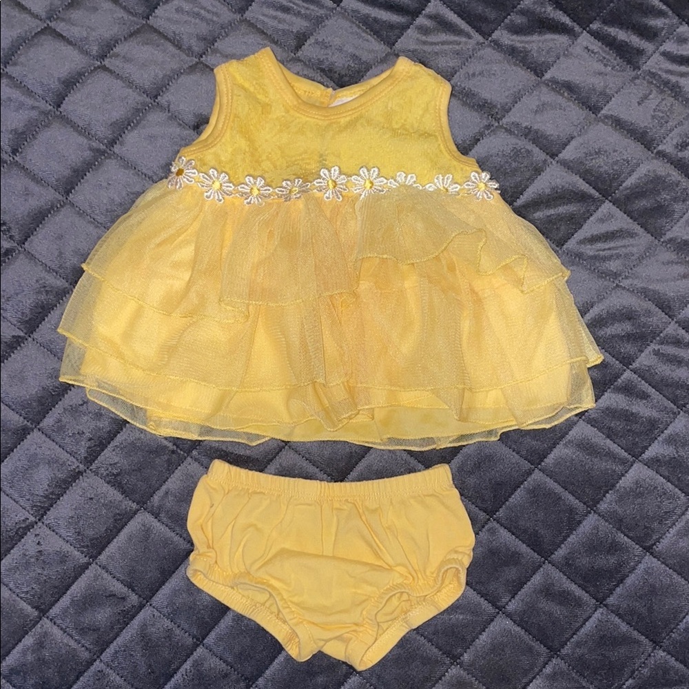 Yellow Diaper Cover with Floral Trim